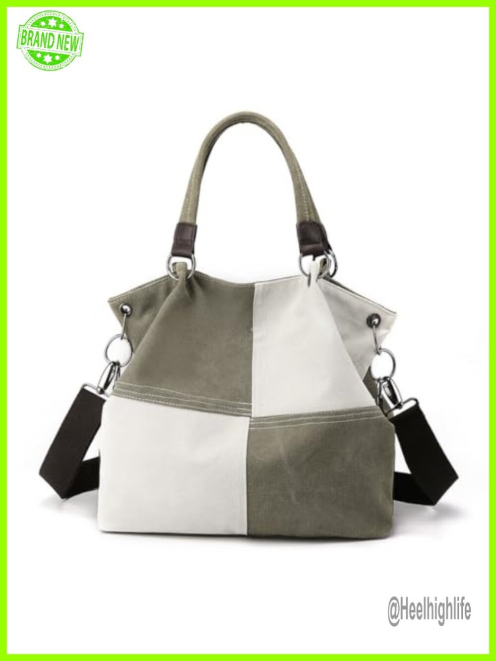 Women Canvas Tote Handbag Contrast Color Casual Shoulder Work Bag Laptop